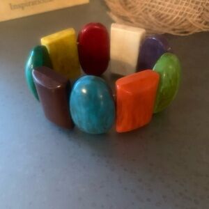 Multi-color stone elastic bracelet, made of Tagua nut, TROPICAL LOOK!